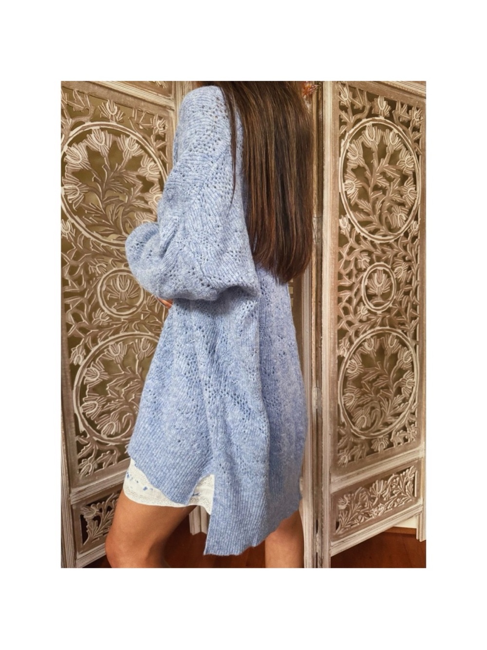 Intimately Free People C.O.Z.Y. Pointelle Light Blue Oversized Knit Sweater XS/S - Picture 3 of 11